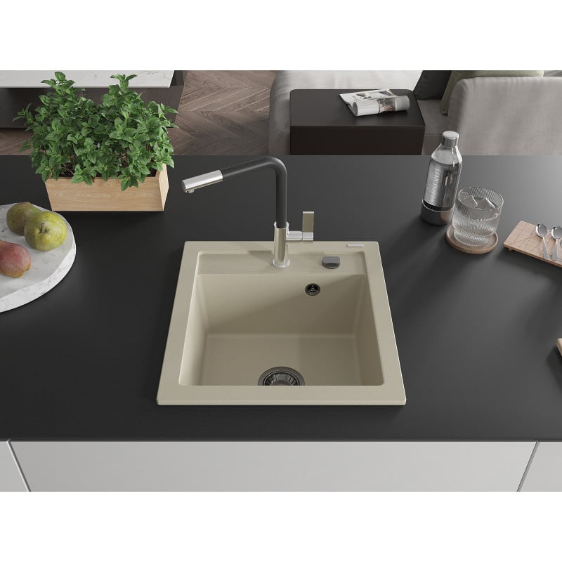 Mexen Vito Granitspüle 1-Becken mit Küchenarmatur Flora, beige - 6503-69-670401-07-B