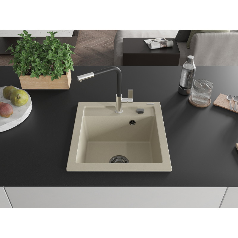 Mexen Vito Granitspüle 1-beckig mit Küchenarmatur Flora, beige - 6503-69-670401-07-B