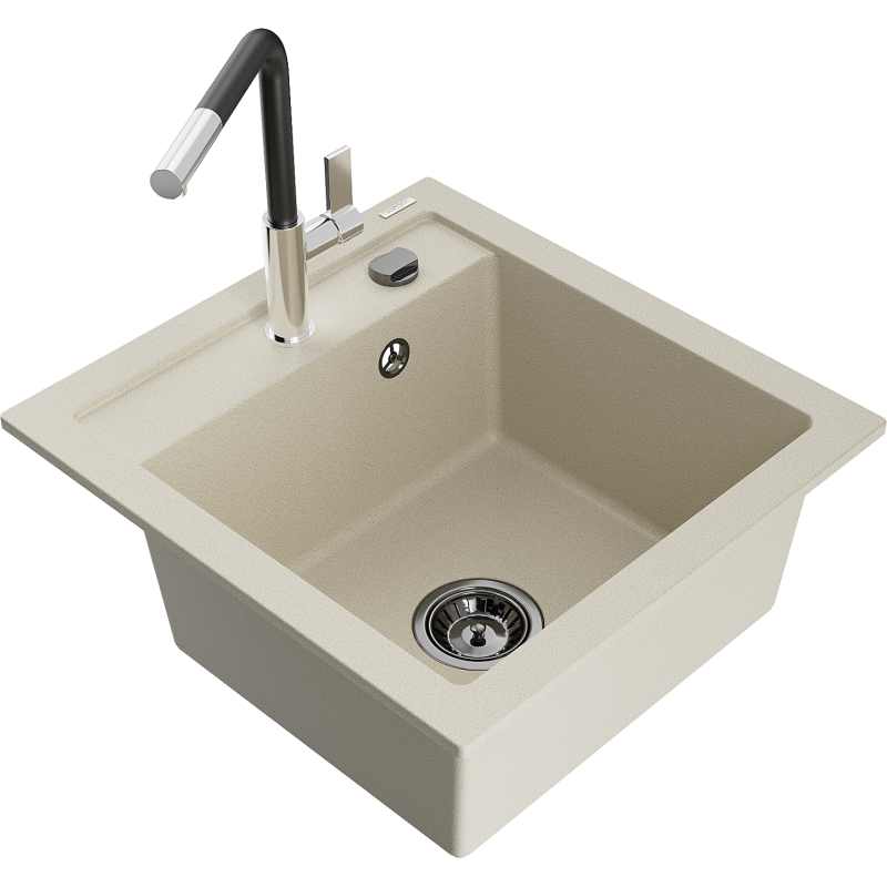 Mexen Vito Granitspüle 1-Becken mit Küchenarmatur Flora, beige - 6503-69-670401-07-B