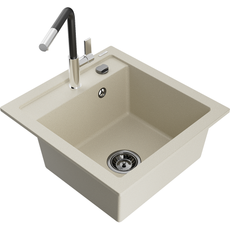 Mexen Vito Granitspüle 1-Becken mit Küchenarmatur Flora, beige - 6503-69-670401-07-B