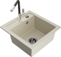 Mexen Vito Granitspüle 1-beckig mit Küchenarmatur Flora, beige - 6503-69-670401-07-B