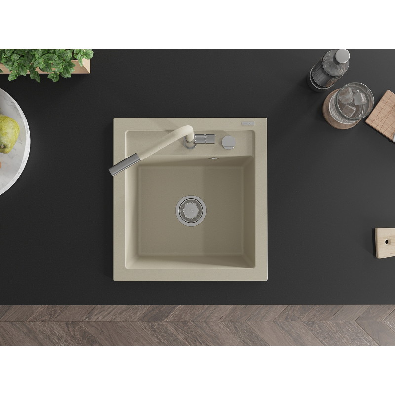 Mexen Vito Granitspüle 1-Becken mit Küchenarmatur Flora, beige - 6503-69-670401-09