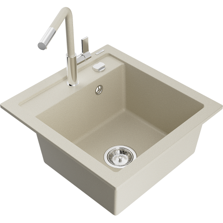 Mexen Vito 1-Becken Granitspüle mit Küchenarmatur Flora, beige - 6503-69-670401-09