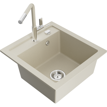 Mexen Vito Granitspüle einflutig mit Küchenarmatur Flora, beige - 6503-69-670401-09