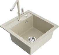 Mexen Vito Granitspüle 1-Becken mit Küchenarmatur Flora, beige - 6503-69-670401-09