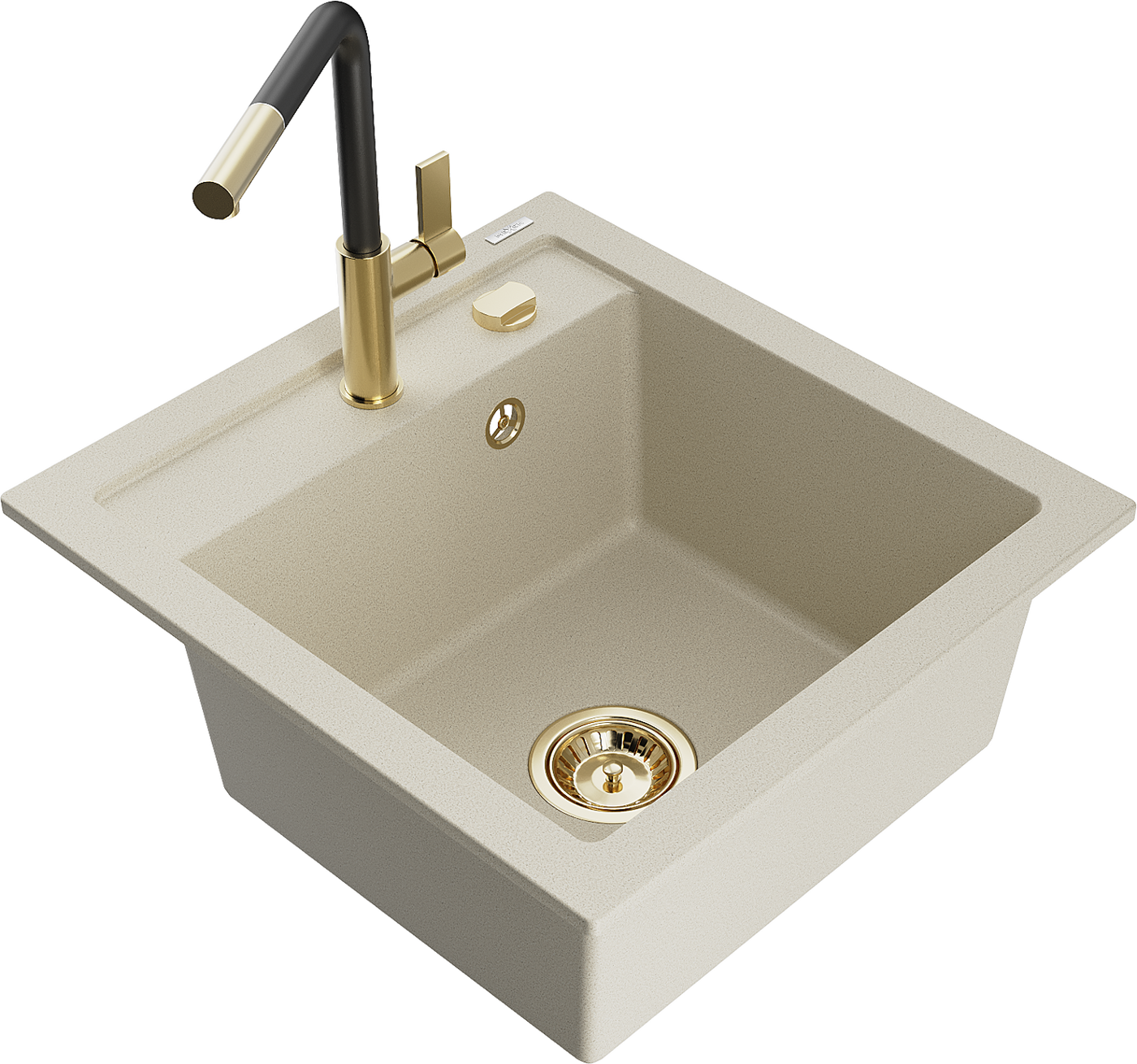 Mexen Vito 1-Becken-Granit-Spüle mit Mischbatterie Flora, Beige - 6503-69-670401-57-G