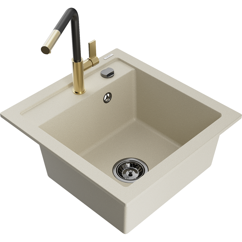 Mexen Vito Granitspüle 1-Becken mit Küchenarmatur Flora, beige - 6503-69-670401-57-B