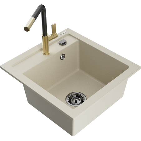 Mexen Vito Granitspüle 1-Becken mit Küchenarmatur Flora, beige - 6503-69-670401-57-B