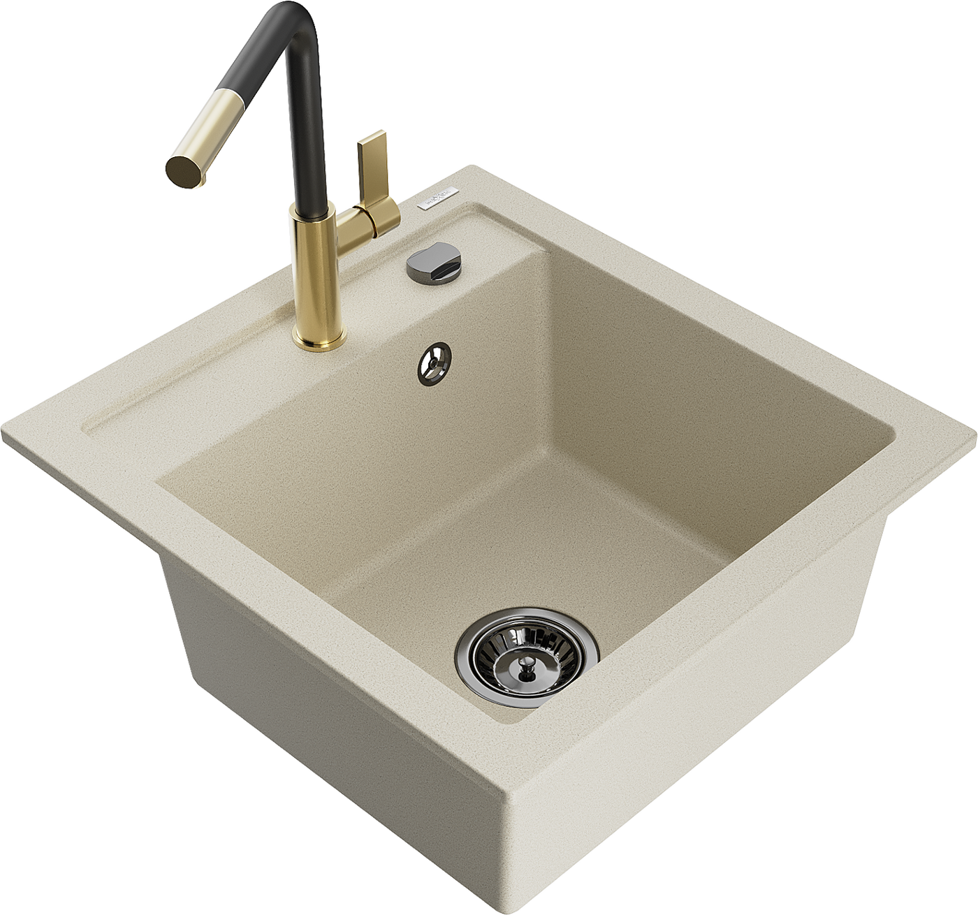 Mexen Vito 1-Becken-Granit-Spüle mit Mischbatterie Flora, Beige - 6503-69-670401-57-B