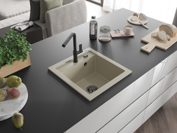 Mexen Vito Granitspüle 1-Becken mit Küchenarmatur Flora, beige - 6503-69-670401-70-B