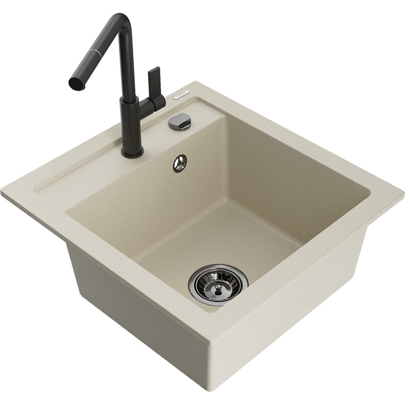 Mexen Vito Granitspüle 1-Becken mit Küchenarmatur Flora, beige - 6503-69-670401-70-B