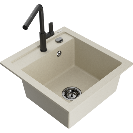 Mexen Vito Granitspüle 1-Becken mit Küchenarmatur Flora, beige - 6503-69-670401-70-B