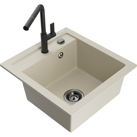 Mexen Vito Granitspüle 1-Schüssel mit Küchenarmatur Flora, beige - 6503-69-670401-70-B