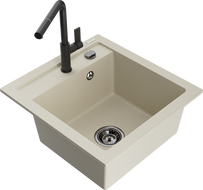 Mexen Vito Granitspüle 1-Becken mit Küchenarmatur Flora, beige - 6503-69-670401-70-B