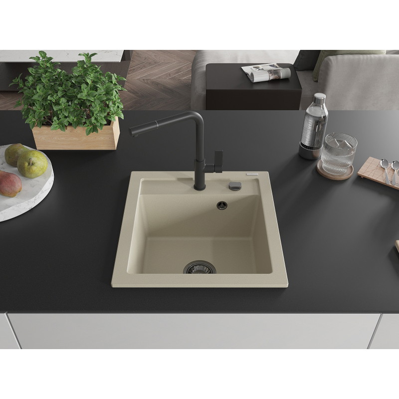 Mexen Vito Granitspüle 1-Becken mit Küchenarmatur Flora, beige - 6503-69-670401-70-B