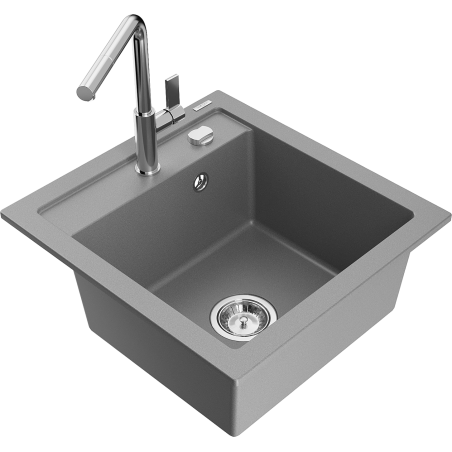 Mexen Vito Granitspüle 1-becken mit Küchenarmatur Flora, grau - 6503-71-670401-00