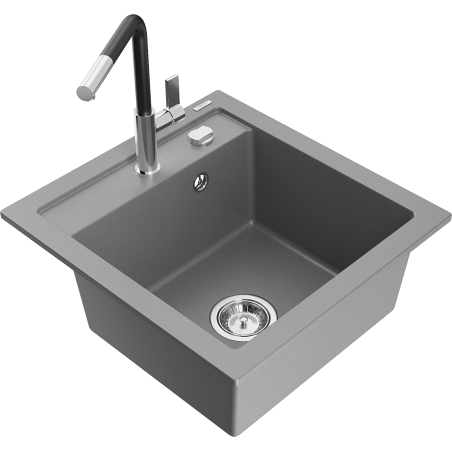 Mexen Vito Granit-Spüle mit 1 Becken und Küchenarmatur Flora, grau - 6503-71-670401-07
