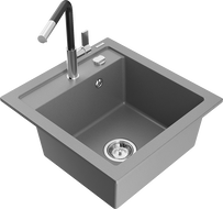 Mexen Vito Granitspüle 1 Becken mit Küchenarmatur Flora, Grau - 6503-71-670401-07