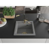 Mexen Vito Granitspüle 1-Becken mit Küchenarmatur Flora, grau - 6503-71-670401-57-G
