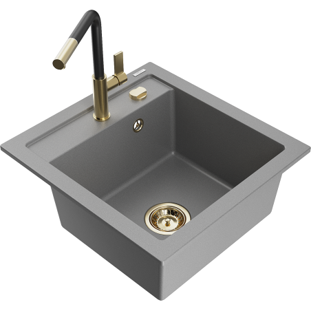 Mexen Vito 1-Kammer Granitspüle mit Küchenarmatur Flora, grau - 6503-71-670401-57-G