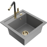 Mexen Vito Granitspüle 1-Becken mit Küchenarmatur Flora, grau - 6503-71-670401-57-G