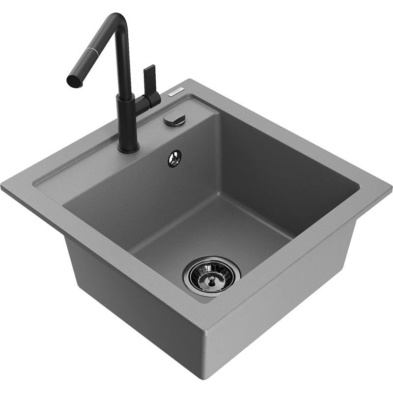 Mexen Vito Granit-Spülbecken 1-Kammer mit Küchenarmatur Flora, grau - 6503-71-670401-70-B