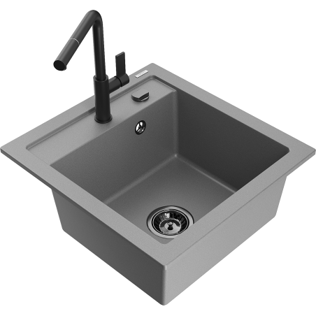 Mexen Vito Granit-Spülbecken 1-Kammer mit Küchenarmatur Flora, grau - 6503-71-670401-70-B