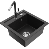 Mexen Vito Granitspüle 1-Becken mit Küchenarmatur Flora, schwarz/silber metallic - 6503-73-670401-07