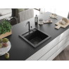 Mexen Vito Granitspüle 1-Becken mit Küchenarmatur Flora, schwarz/silber metallisch - 6503-73-670401-07-B