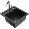 Mexen Vito Granitspüle 1-Becken mit Küchenarmatur Flora, schwarz/silber metallisch - 6503-73-670401-07-B