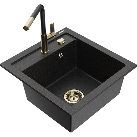 Mexen Vito Granitspüle 1-becken mit Küchenarmatur Flora, schwarz/silber metallic - 6503-73-670401-57-G