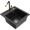 Mexen Vito Granitspüle 1-beckig mit Küchenarmatur Flora, schwarz/silber metallic - 6503-73-670401-57-G