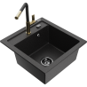 Mexen Vito Granitspüle 1-Becken mit Küchenarmatur Flora, Schwarz/Silber Metallic - 6503-73-670401-57-B