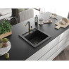 Mexen Vito Granitspüle 1-Becken mit Küchenarmatur Flora, Schwarz/Silber Metallic - 6503-73-670401-57-B