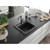Mexen Vito Granitspüle 1-beckig mit Küchenarmatur Flora, schwarz/silber metallic - 6503-73-670401-70-B