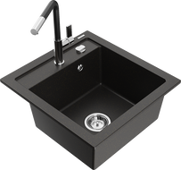 Mexen Vito Granitspüle 1-becken mit Küchenarmatur Flora, schwarz/gold metallic - 6503-75-670401-07