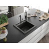 Mexen Vito Granitspüle 1-beckig mit Küchenarmatur Flora, schwarz/gold metallisch - 6503-75-670401-07-B