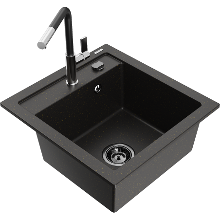 Mexen Vito granitspüle mit 1 becken und Küchenarmatur Flora, schwarz/gold Metallic - 6503-75-670401-07-B