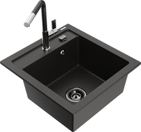Mexen Vito Granit-Spülbecken 1-Kammer mit Küchenarmatur Flora, schwarz/gold Metallic - 6503-75-670401-07-B
