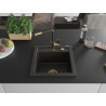 Mexen Vito Granitspüle 1-Becken mit Küchenarmatur Flora, schwarz/gold metallic - 6503-75-670401-57-G