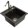 Mexen Vito granitspüle 1-becken mit küchenarmatur Flora, schwarz/goldener metallic - 6503-75-670401-57-G