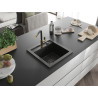Mexen Vito Granitspüle 1-Becken mit Küchenarmatur Flora, schwarz/gold Metallic - 6503-75-670401-57-B