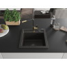 Mexen Vito Granitspüle 1-Becken mit Küchenarmatur Flora, schwarz/gold Metallic - 6503-75-670401-57-B
