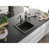 Mexen Vito Granitspüle 1-Becken mit Küchenarmatur Flora, Schwarz/Gold Metallic - 6503-75-670401-70-B