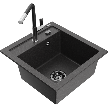 Mexen Vito Granitspüle 1-becken mit Küchenarmatur Flora, schwarz gesprenkelt - 6503-76-670401-07-B