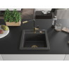 Mexen Vito Granit-Spüle 1-beckig mit Küchenarmatur Flora, schwarz gesprenkelt - 6503-76-670401-57-G