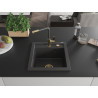 Mexen Vito Granitspüle 1-Becken mit Küchenarmatur Flora, schwarz gesprenkelt - 6503-76-670401-75-G