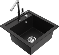 Mexen Vito Granitspüle 1-Becken mit Küchenarmatur Flora, schwarz - 6503-77-670401-00