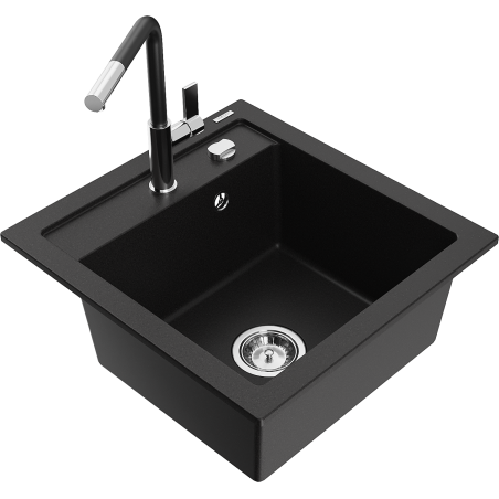 Mexen Vito Granitspüle 1-Becken mit Küchenarmatur Flora, schwarz - 6503-77-670401-07