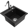 Mexen Vito Granitspüle 1-Becken mit Küchenarmatur Flora, schwarz - 6503-77-670401-07